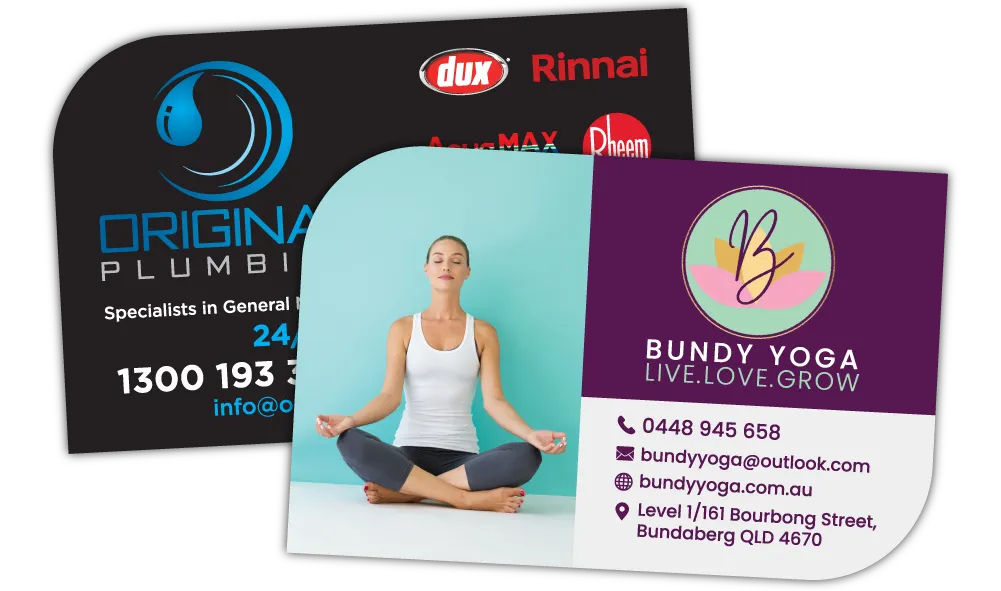 A Pair of Diagonal Shaped Business Card Fridge Magnets in 90mm x 58mm size