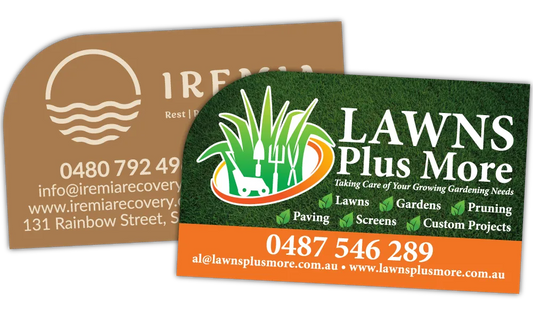 A Pair of Lefty Shaped Business Card Fridge Magnets in 90mm x 55mm size