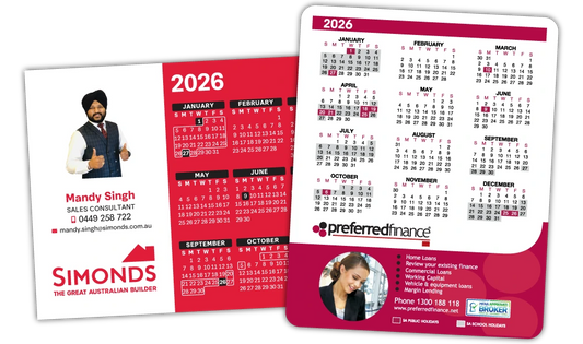 A Square Corner and Rounded Corner Calendar Fridge Magnet at 100mm x 125mm in size