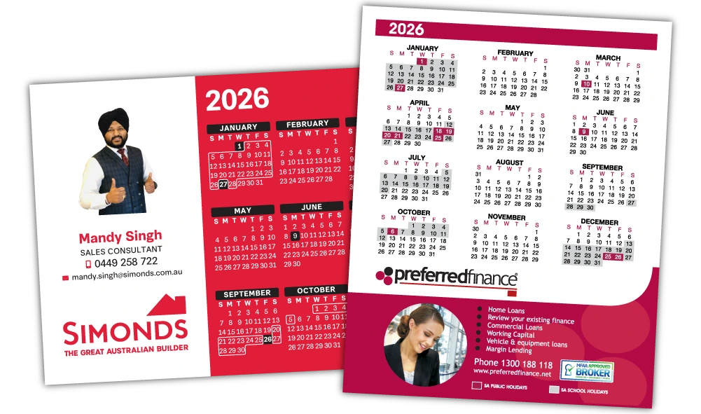 A Pair of Square Corner Calendar Fridge Magnets at 100mm x 125mm in size