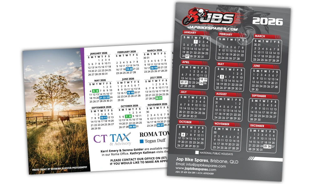 A Pair of Square Corner Calendar Fridge Magnets at 105mm x 148mm in size