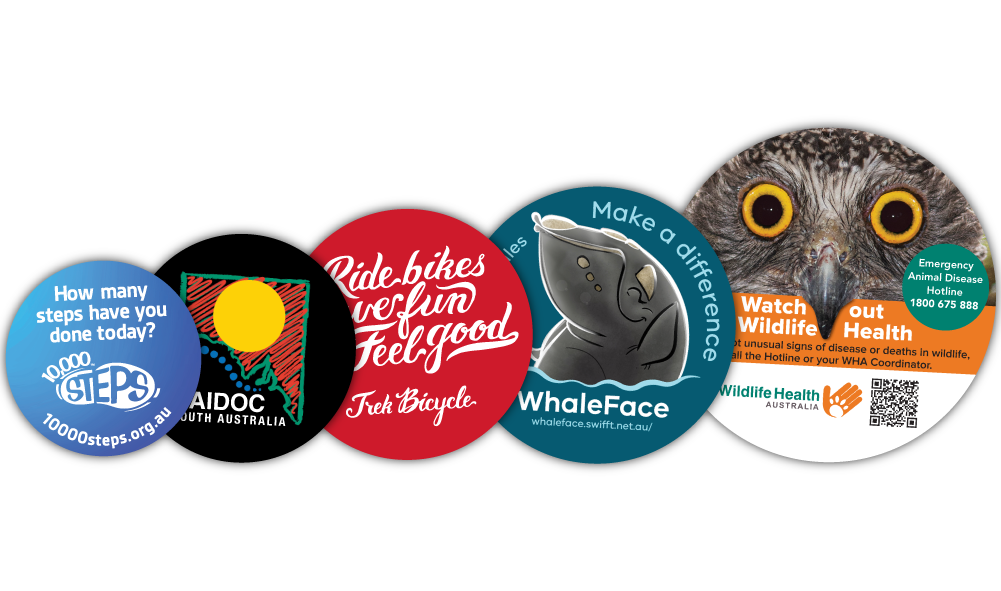 A Collage of Circle Shaped Fridge Magnets in multiple sizes