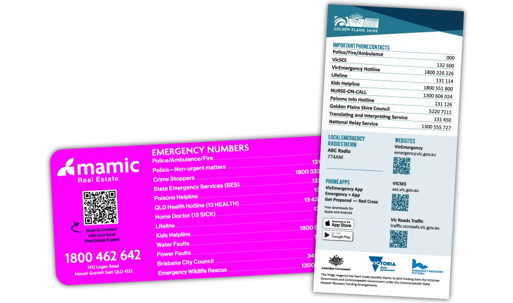 A Square Corner and Rounded Corner Handy Number Fridge Magnet at 99mm x 210mm in size