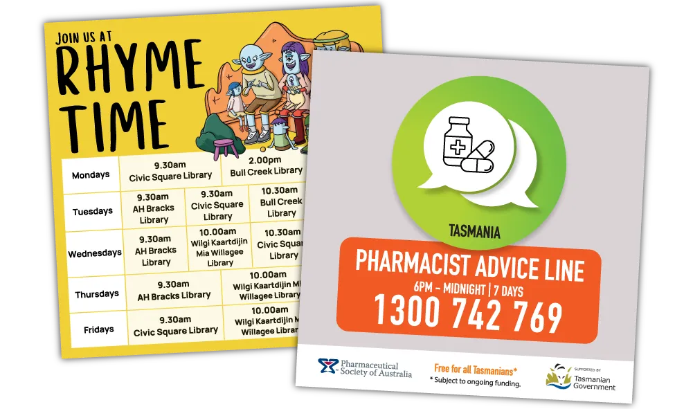 A Pair of Square Corner Information Fridge Magnets at 100mm x 100mm in size