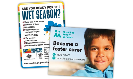 A Square Corner and Rounded Corner Information Fridge Magnet at 100mm x 125mm in size