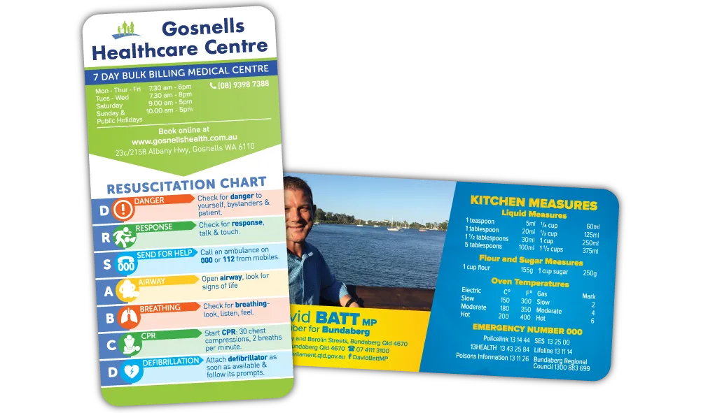 A Pair of Rounded Corner Information Fridge Magnets at 75mm x 150mm in size