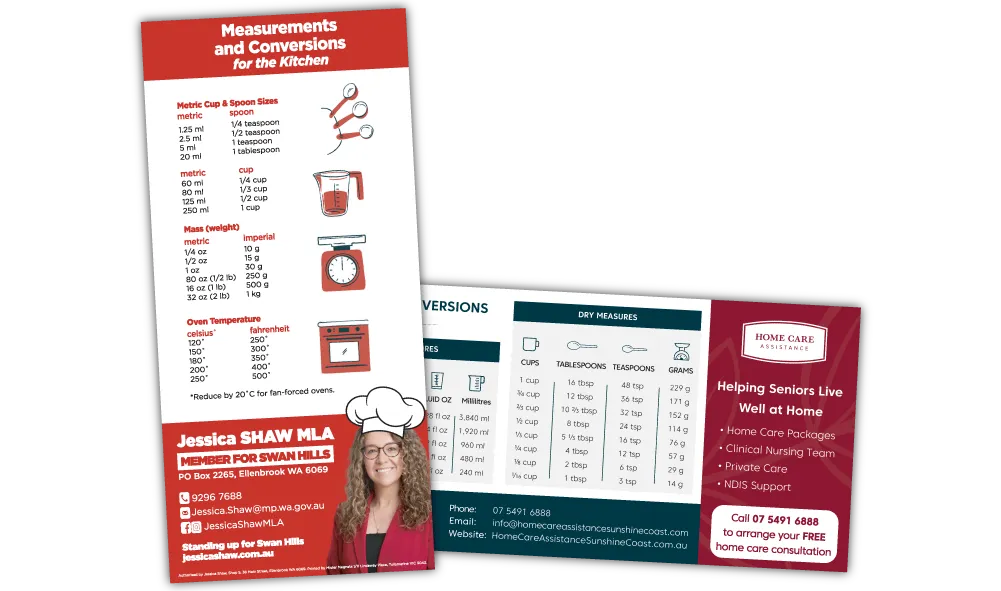 A Pair of Square Corner Information Fridge Magnets at 99mm x 210mm in size