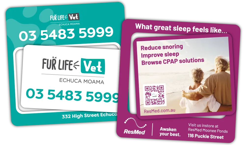 A Pair of Square Promotional Photo Frame Fridge Magnets at 100mm x 100mm in size