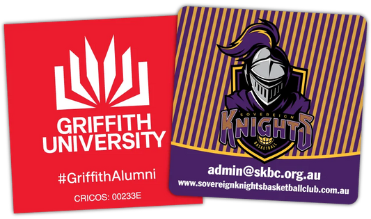 A Square Corner and Rounded Corner Promotional Fridge Magnet at 100mm x 100mm in size