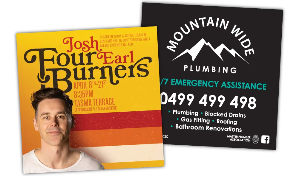 A Pair of Square Corner Promotional Fridge Magnets at 50mm x 50mm in size