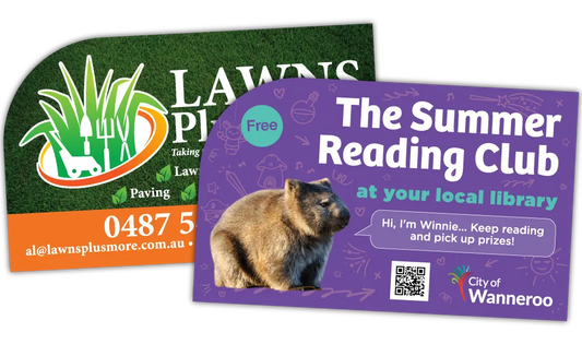 A Pair of Promotional Lefty Shaped Fridge Magnets at 90mm x 55mm in size