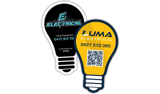 A Pair of Promotional Light Bulb Shaped Fridge Magnets at 55mm x 91mm in size