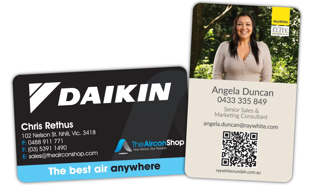 A Pair of Rounded Corner Business Card Fridge Magnets at 55mm x 90mm in size