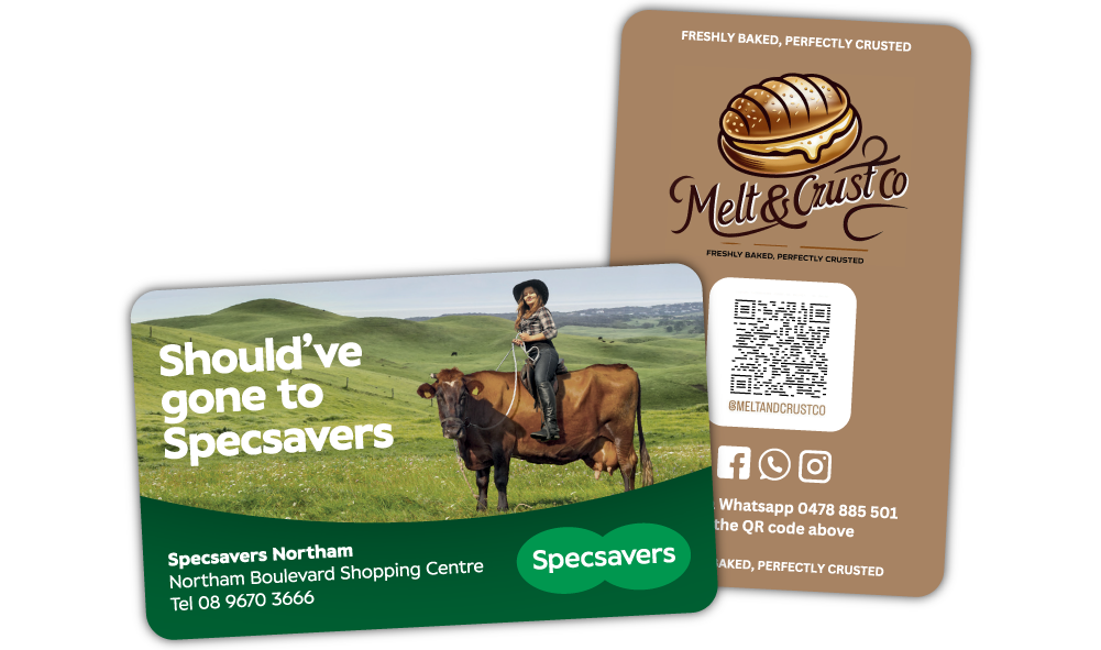 A Pair of Rounded Corner Promotional Fridge Magnets at 55mm x 90mm in size