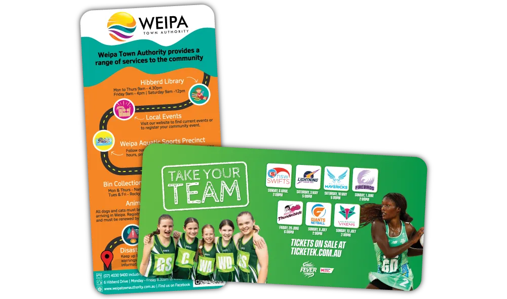 A Pair of Rounded Corner Promotional Fridge Magnets at 99mm x 210mm in size