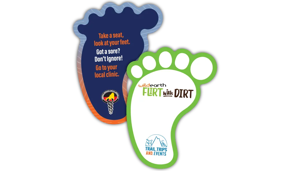 A Pair of Promotional Foot Shaped Fridge Magnets at 62mm x 84mm in size